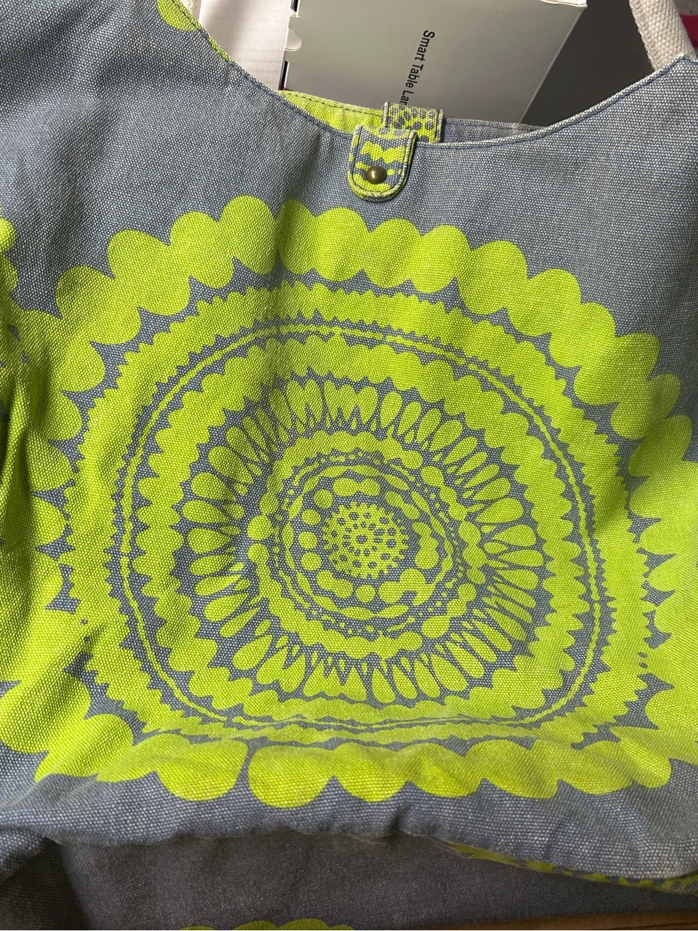 Boden Gray Tote with Lime Green Mandala and Fuchsia Lining